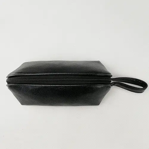 Black Vegan Leather Custom Slender Travel Wholesale Cute Makeup Pouch Bags 